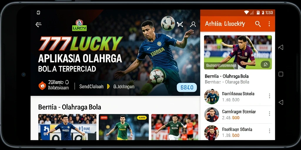 Screenshot antarmuka utama aplikasi 777LUCKY untuk berita olahraga bola.